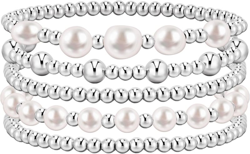 adoyi Gold Bracelets for Women Beaded Bracelet 14K Gold Plated Bracelet Stack Strand Stretch Bead Ball Bracelet Set Stackable Bracelet Adjustable Bracelet Set Jewelry for Gifts - Image 1
